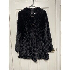 Y2K Me Jane Faux Fur Jacket Black Textured Women’s Size Large Soft Lining Flaw